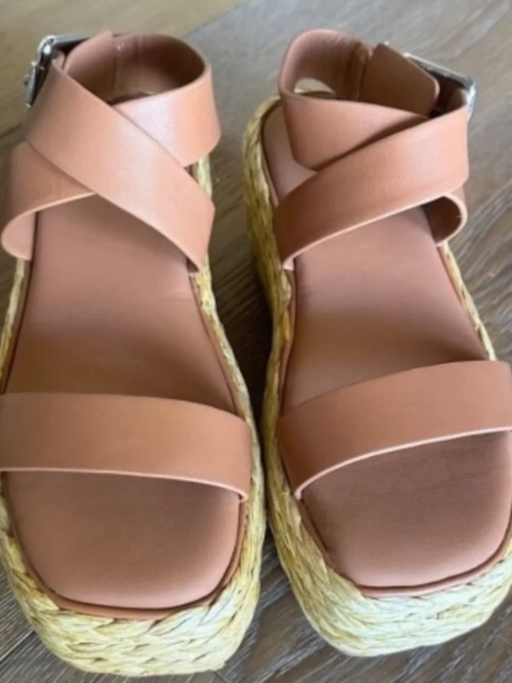DONNA KARAN PURE Lolah Raffia Platform Sandal Cognac Leather Size 6.5 NEW